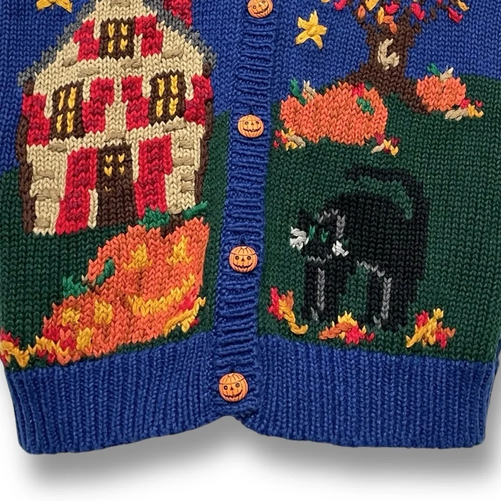 Vintage 90s Kids Hand Embroidered Chunky Halloween Cardigan Sweater Size 10/12 - Picture 5 of 15